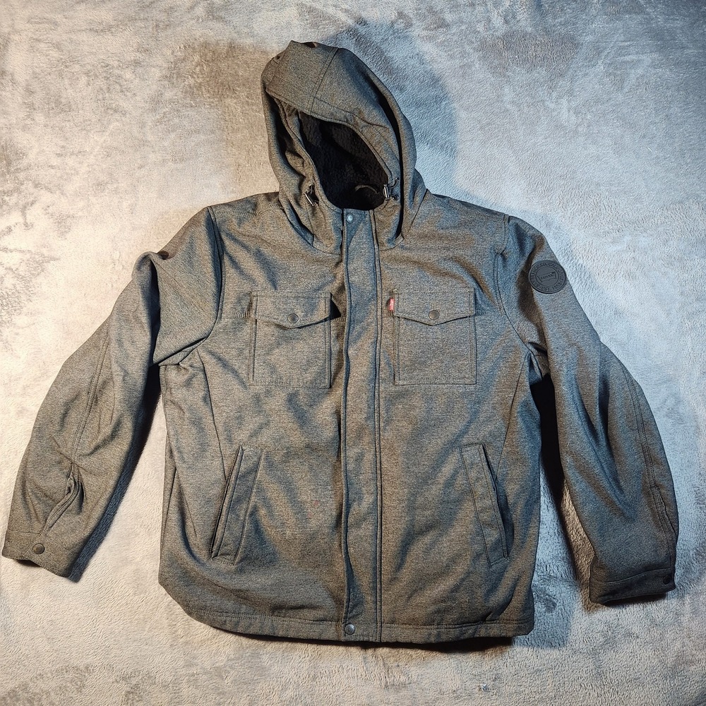 Levis‎ Jacket Mens 2XL Gray Trucker Soft Shell Sherpa Lined Hooded